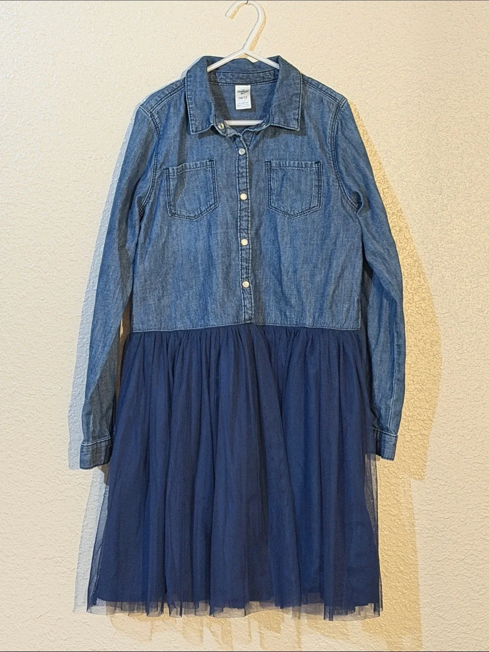 Denim & Navy Tulle Kids Dress - Classic Blue Size 10/13